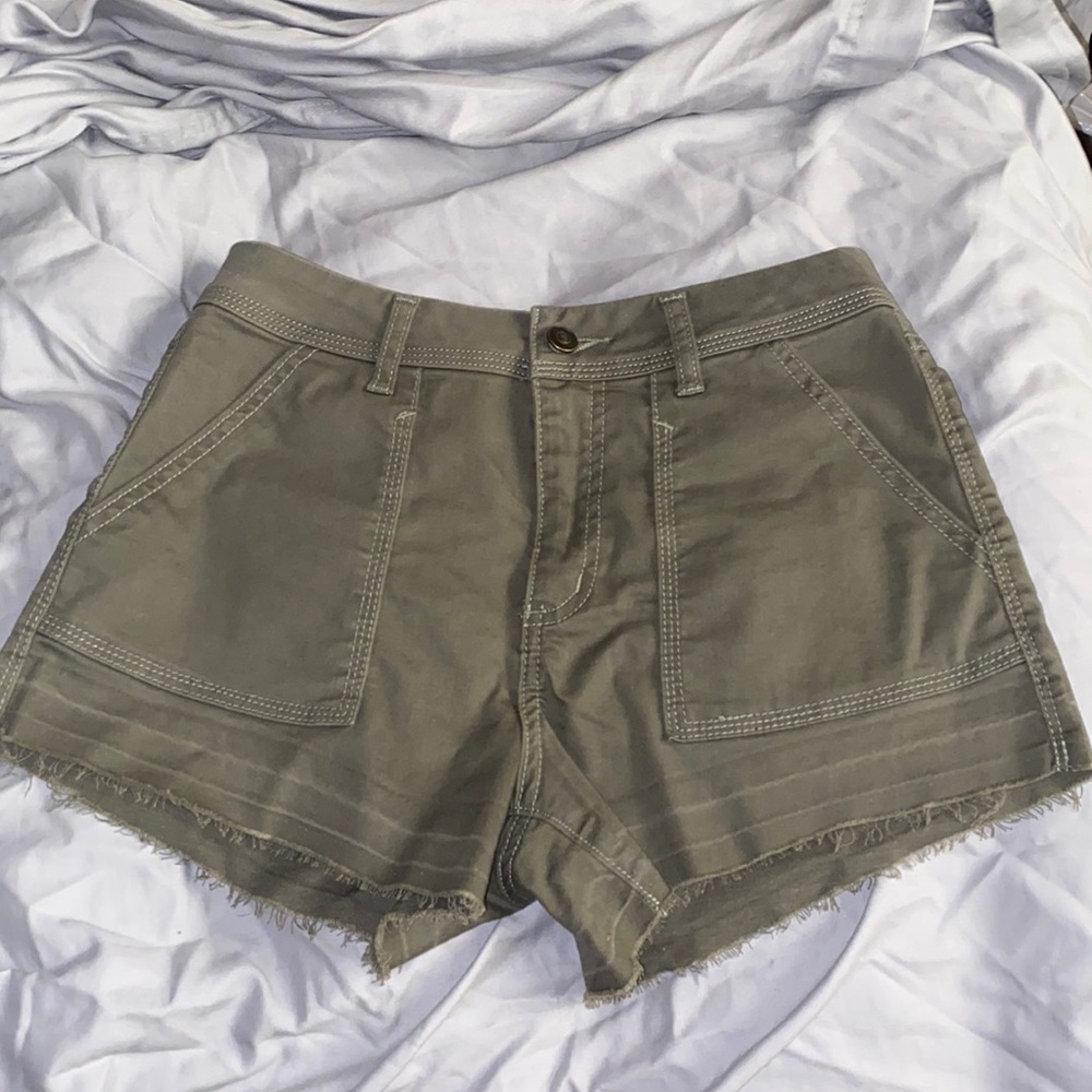 Army green stretchy denim shorts. Size 3.